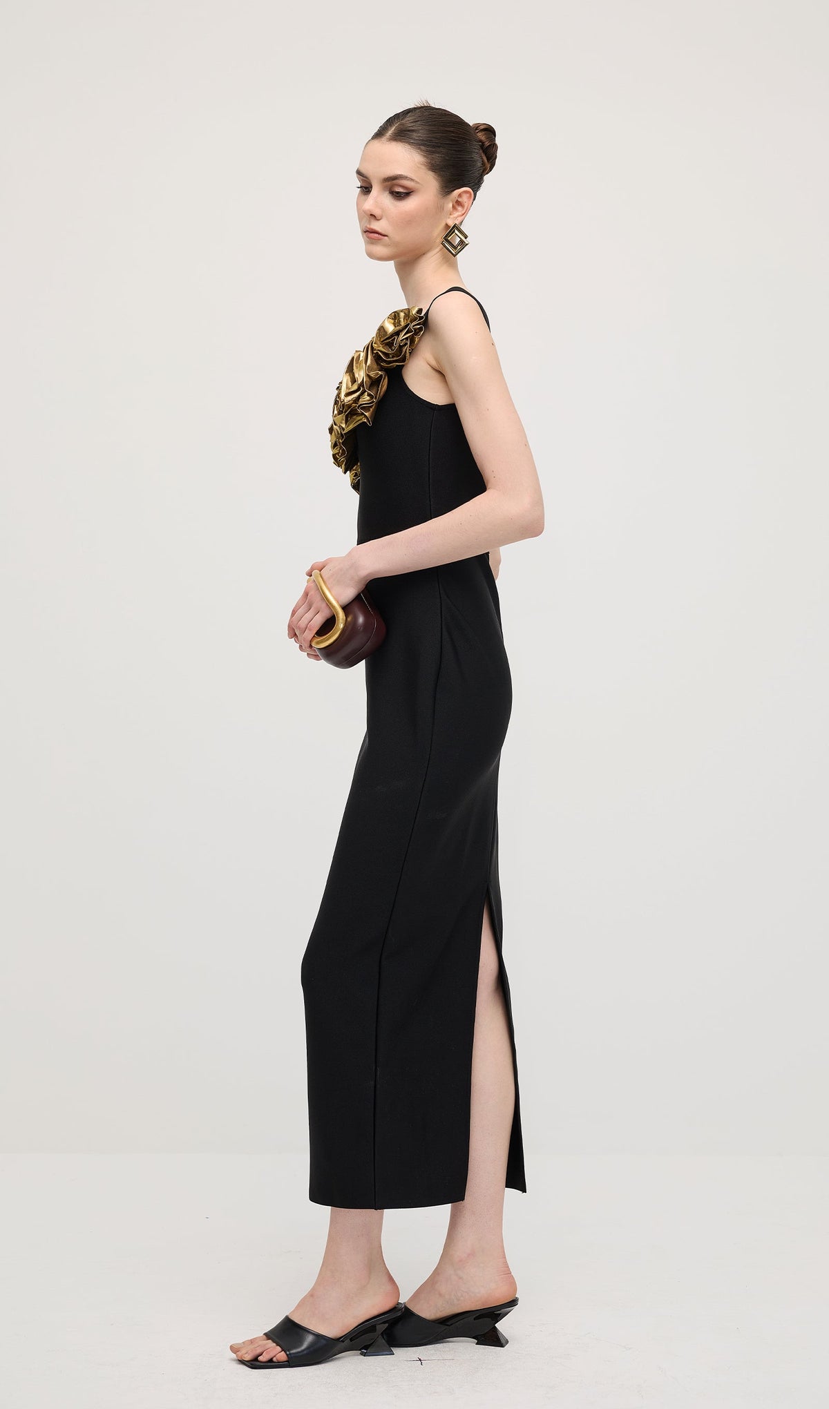 One Shoulder Rose Bodycon Maxi Dress