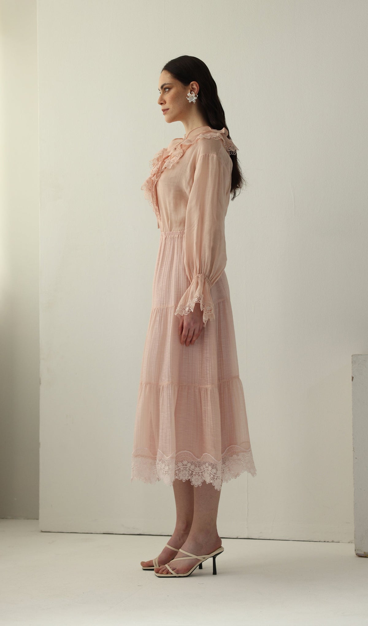 Long Sleeved Lace Panel Midi Skirt