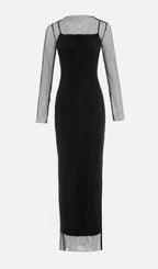 Mesh With Monochrome Lining  Maxi Dress In Black