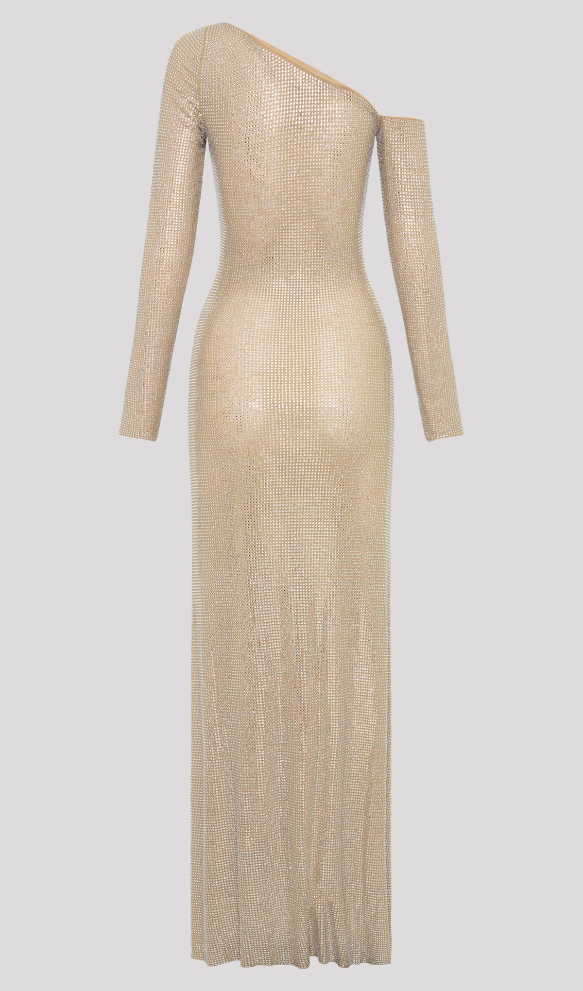 Diamante Long Sleeve Maxi Dress In Nude