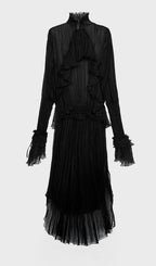 Pleated Silk-Chiffon Slit Maxi Dress In Black