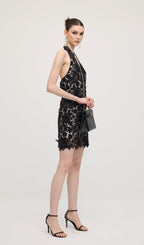 Halter Lace Mini Dress In Black