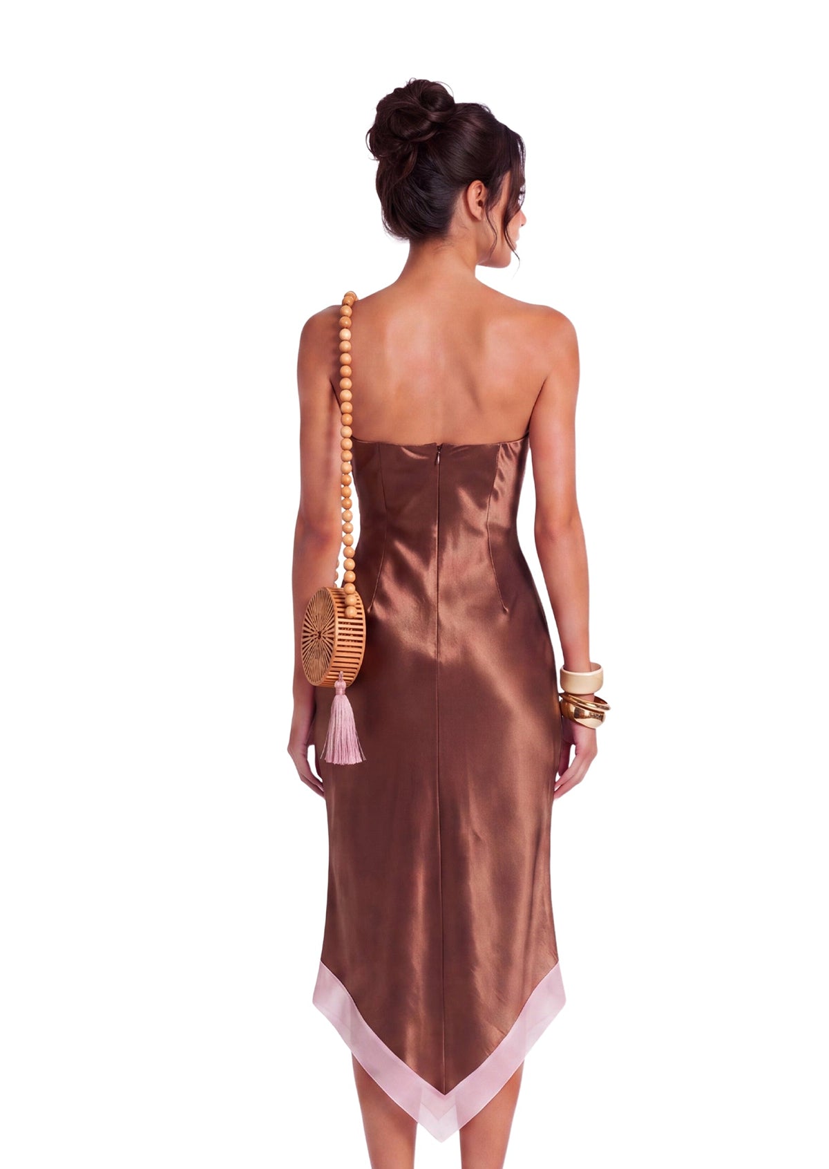 Deodat Lace Satin Strapless Midi Dress