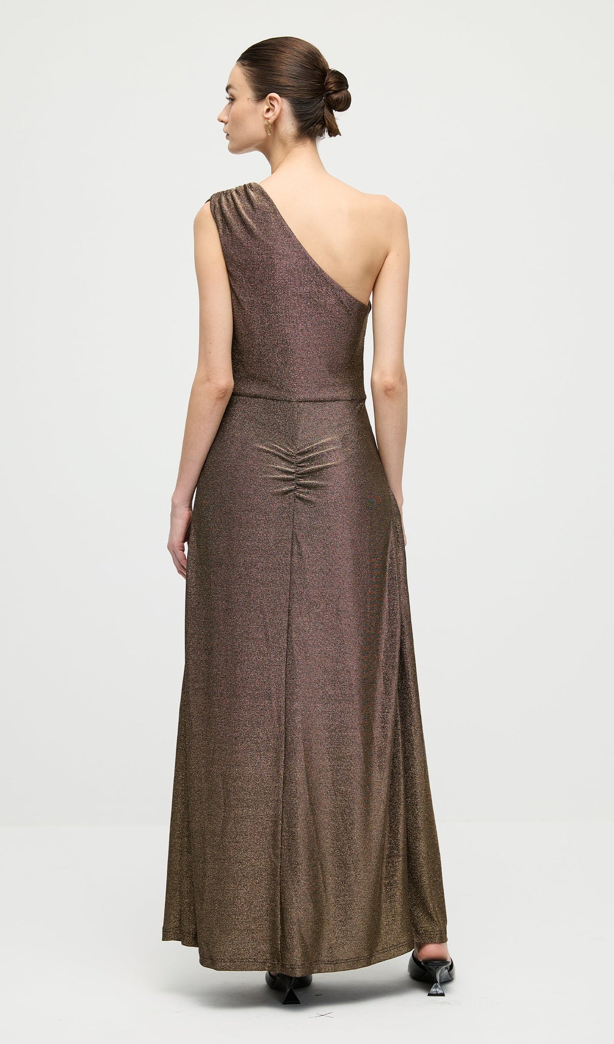 One Shoulder Glitter Split Maxi Dress
