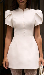 Mini Dress With High Collar In White