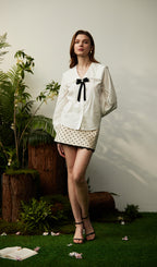 Navy Collar Shirt With Bow