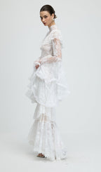 Floral Lace Ruffled Maxi Dress In White