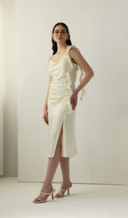 Satin Ruched Midi Slip Dress