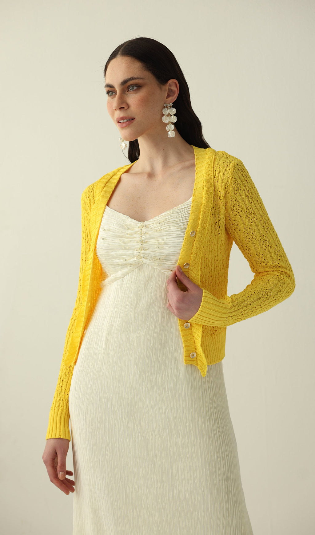 Solid V Neck Knitted Cardigan