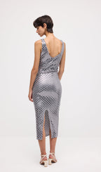 Sleeveless Embellished V Neck Midi Dress