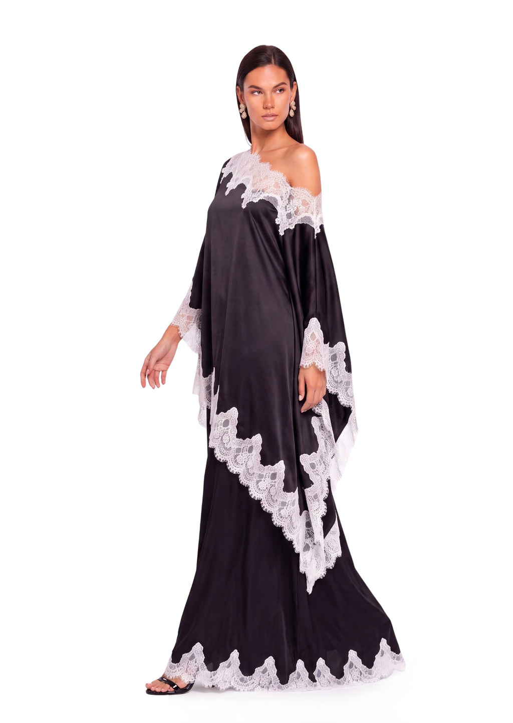 Cadfan Satin Lace Trim Skirt Set In Black