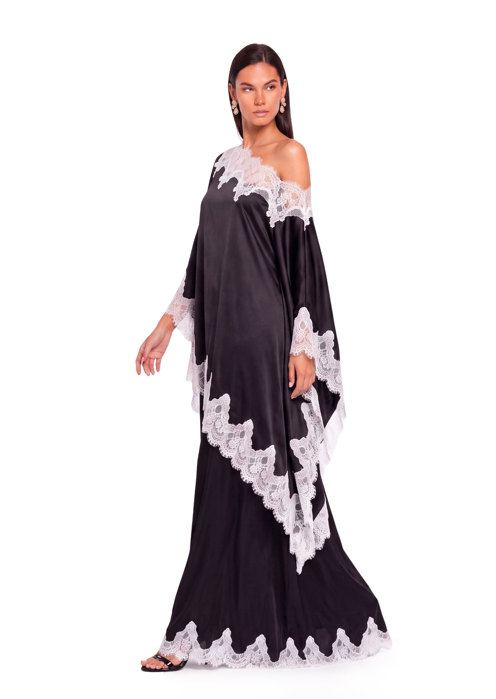 Cadfan Satin Lace Trim Skirt Set In Black