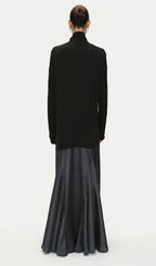 Turtleneck Long Sleeve Satin Maxi Dress In Black