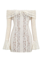 Vintage Floral Lace Off Shoulder Mini Dress