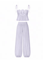 Luenie Chiffon Top & Pant Two Piece Set In Light  Purple