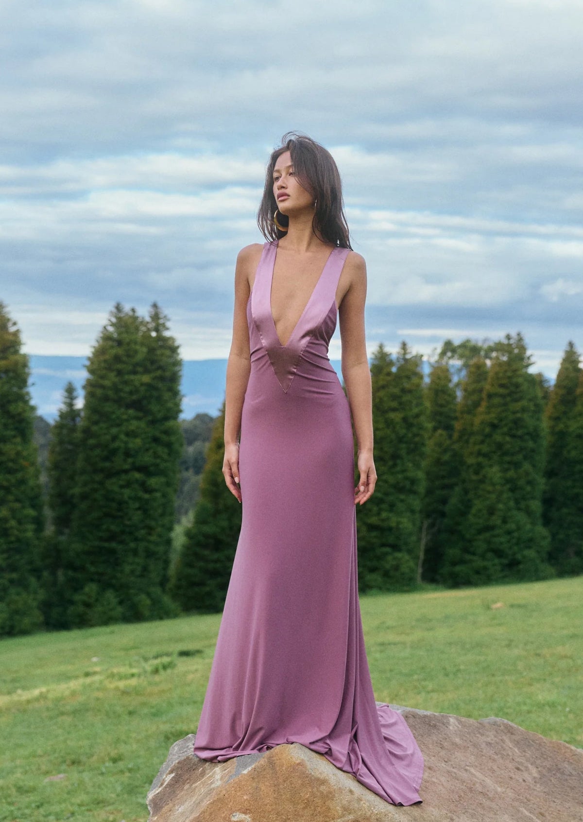 Deep V Neck Sleeveless Maxi Dress In Purple