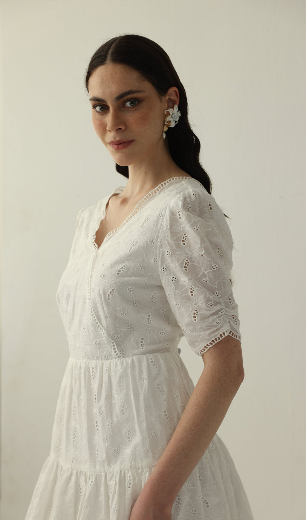 V Neck Midi Dress In White