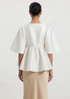 Puff Sleeve Ruffle Top In White
