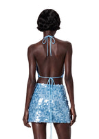 Kahale Open Back Sequined Halter Top In Blue