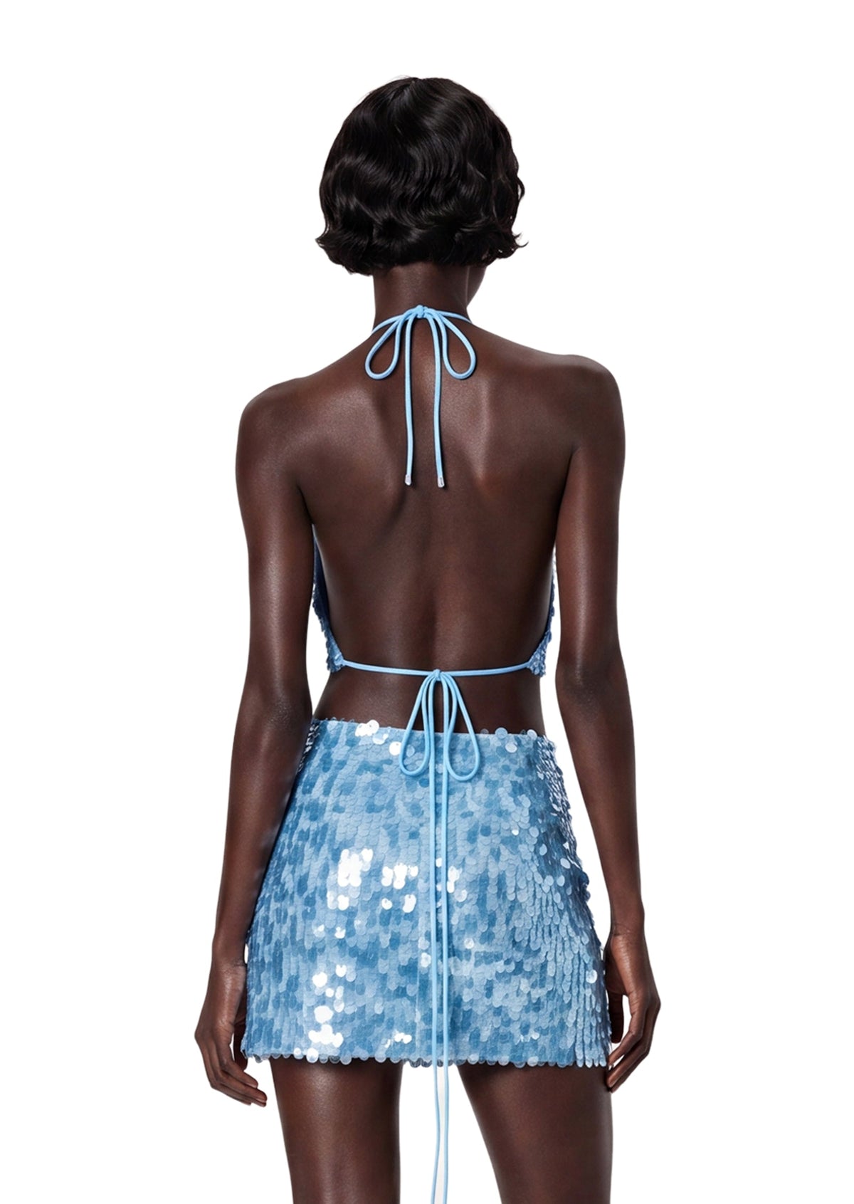 Kahale Open Back Sequined Halter Top In Blue