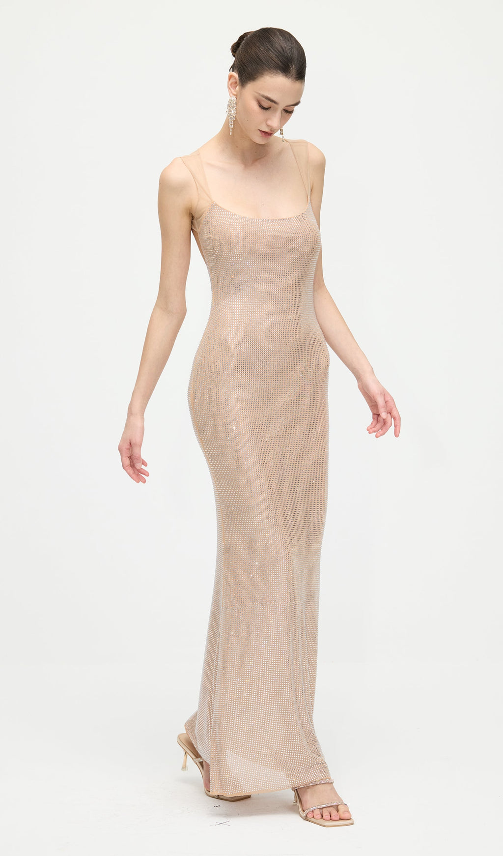 Hot Fix Maxi Dress With Mesh Back In Nude