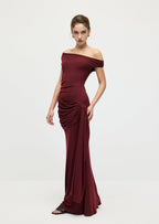 Solid Slinky Fishtail Maxi Dress In Mahogany