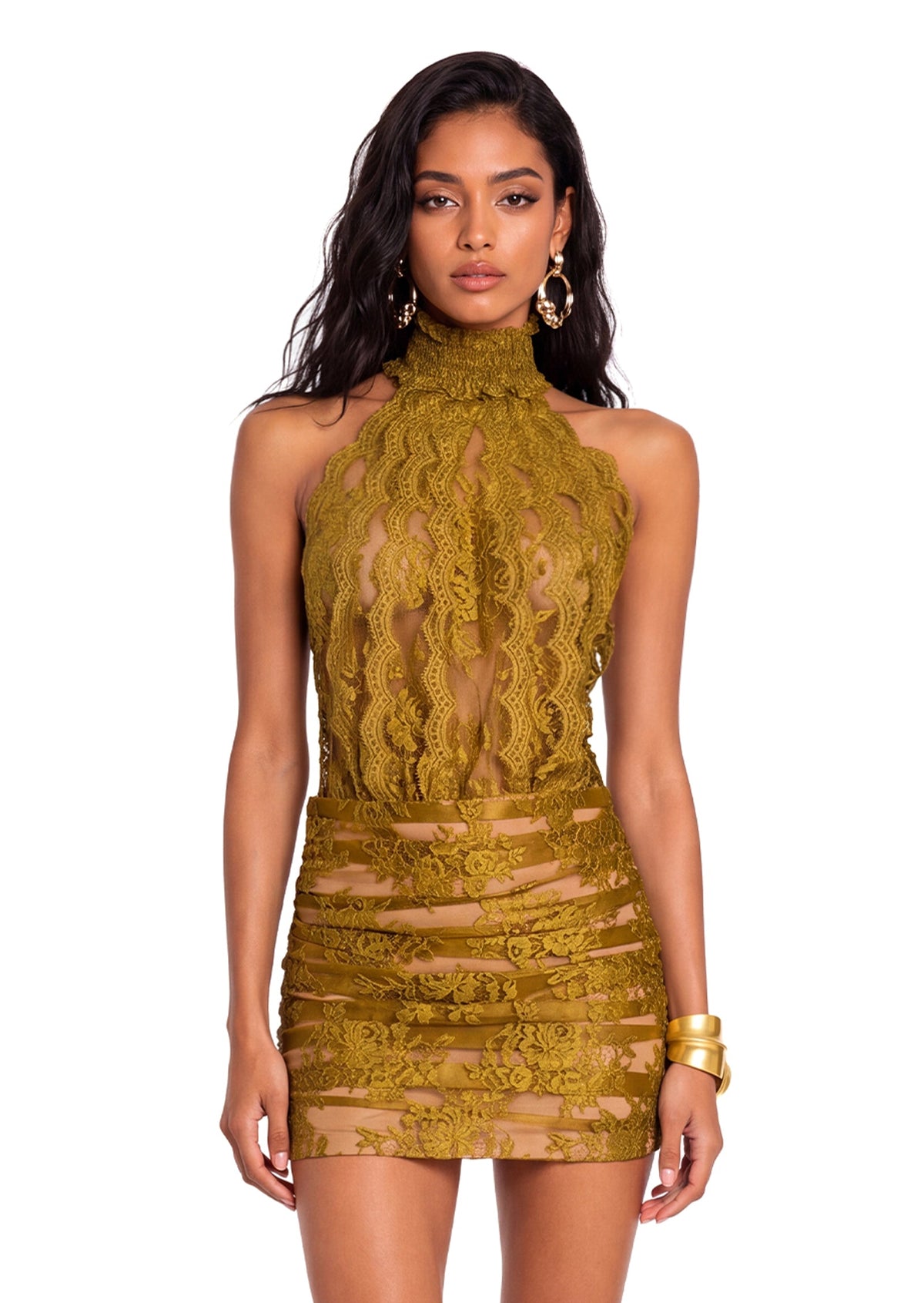 Haddon Halter Neck Lace Mini Dress