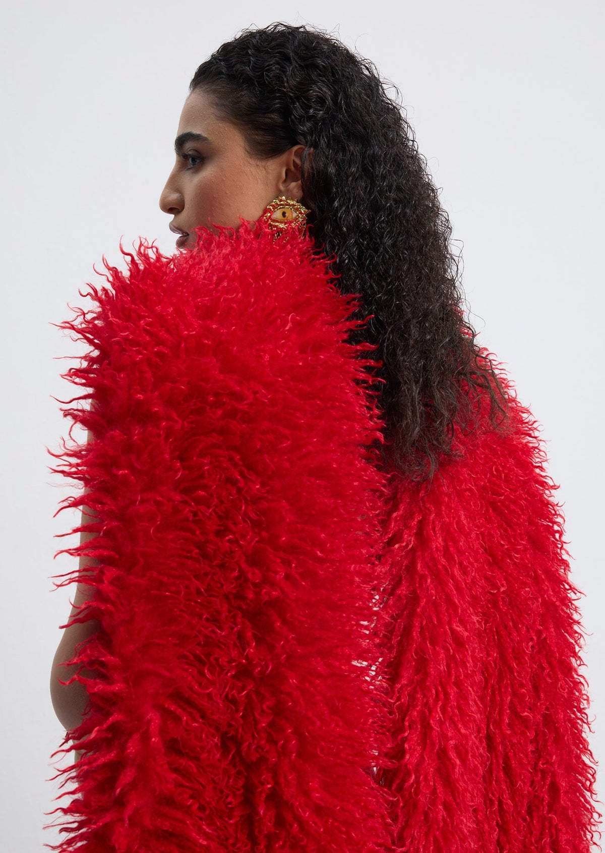 Hiba Fringe Detail Satin Maxi Dress With Fur Collar