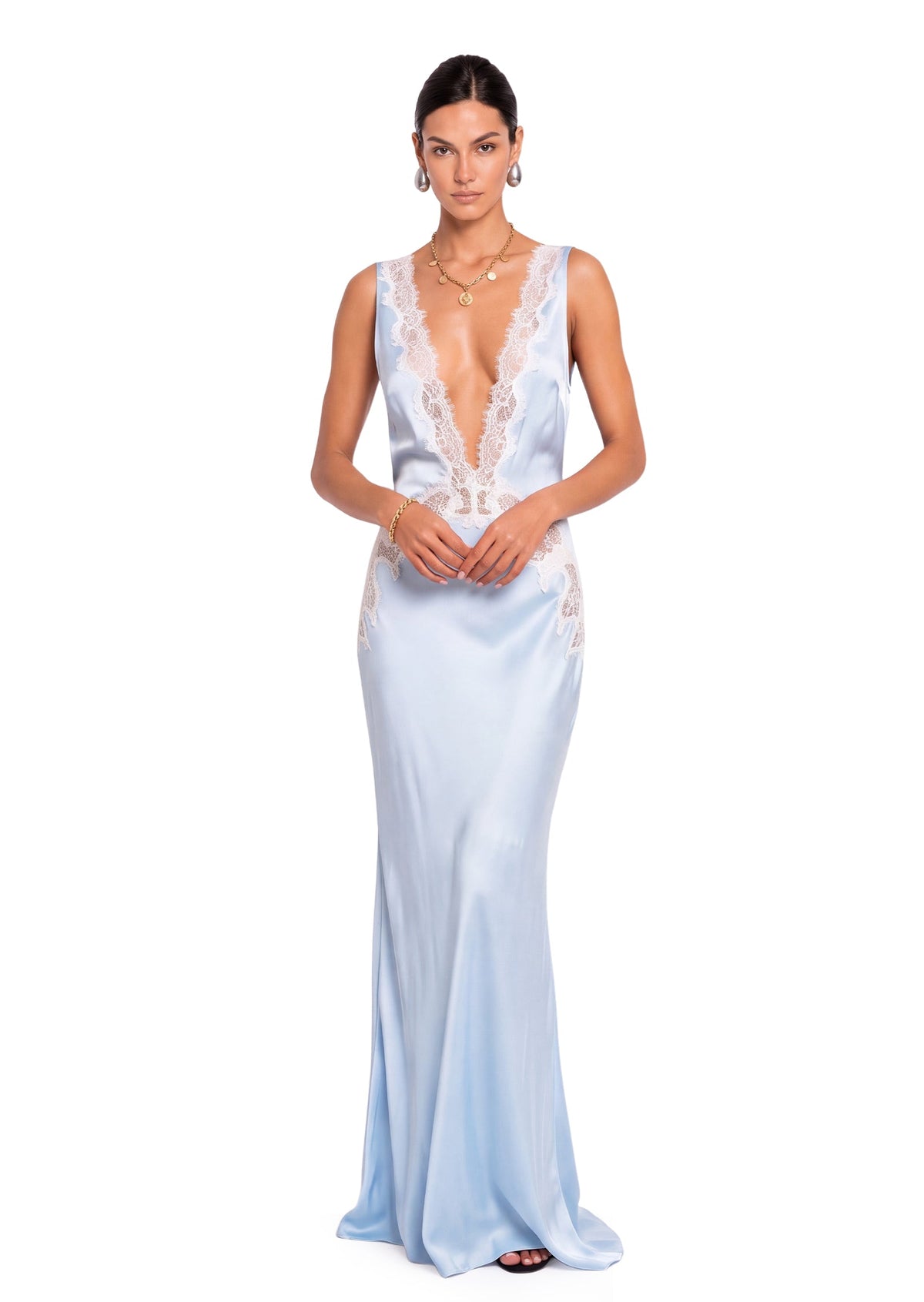Sade Lace Satin Backless Maxi Dress