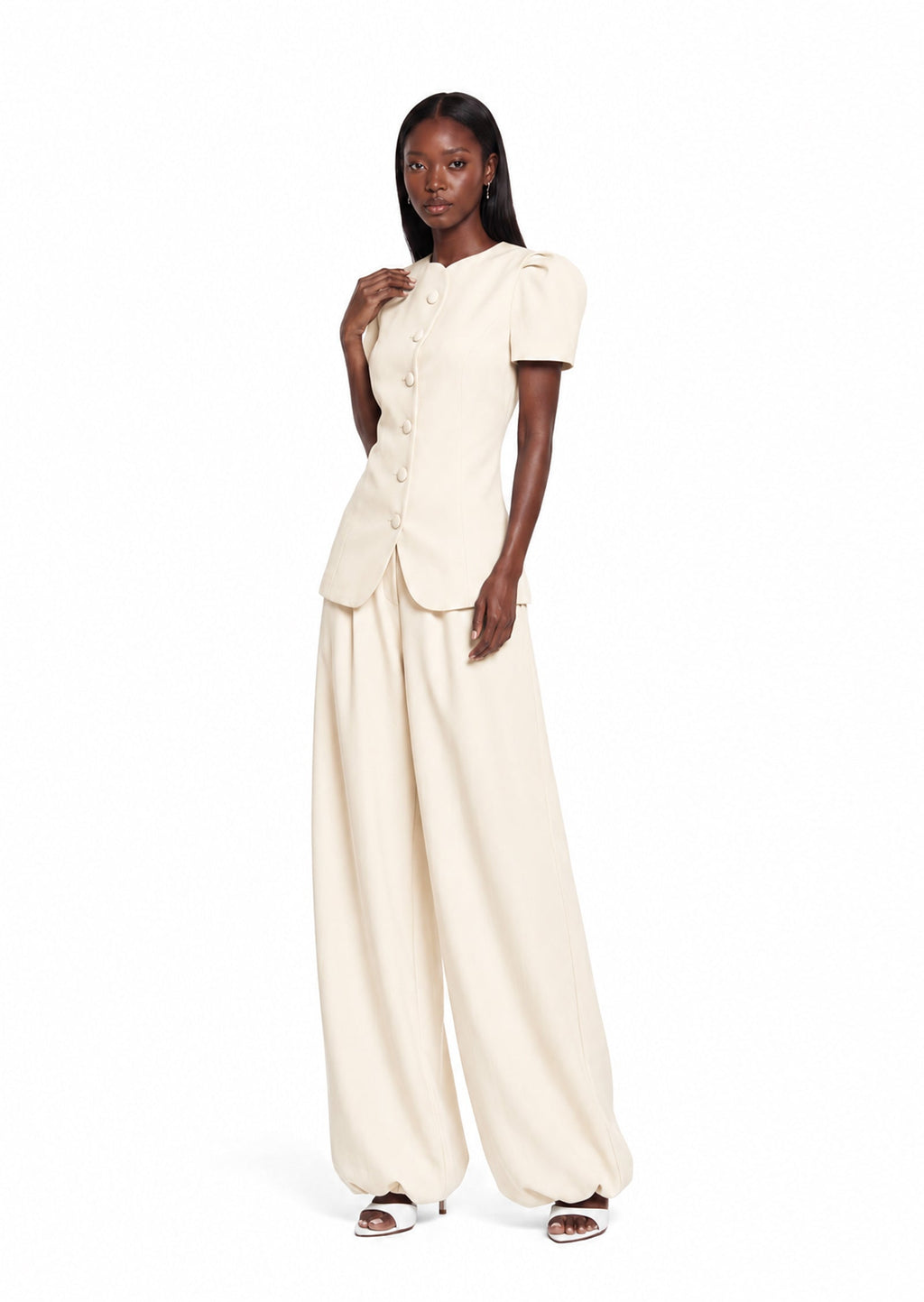 Hadley Short Sleeve Top & Maxi Pants Set In White