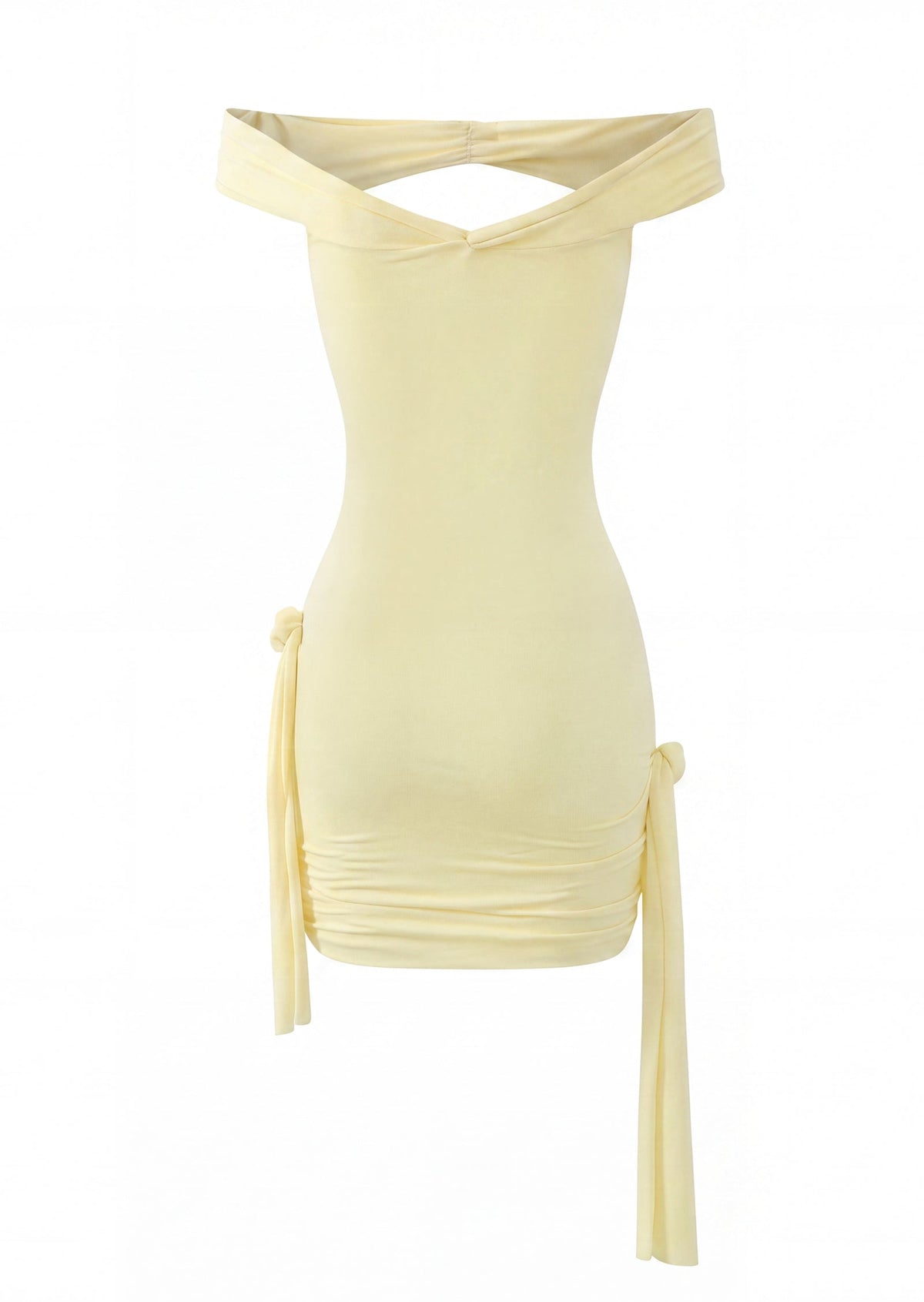 Mhina Off The Shoulder Stretch Mini Dress In Yellow