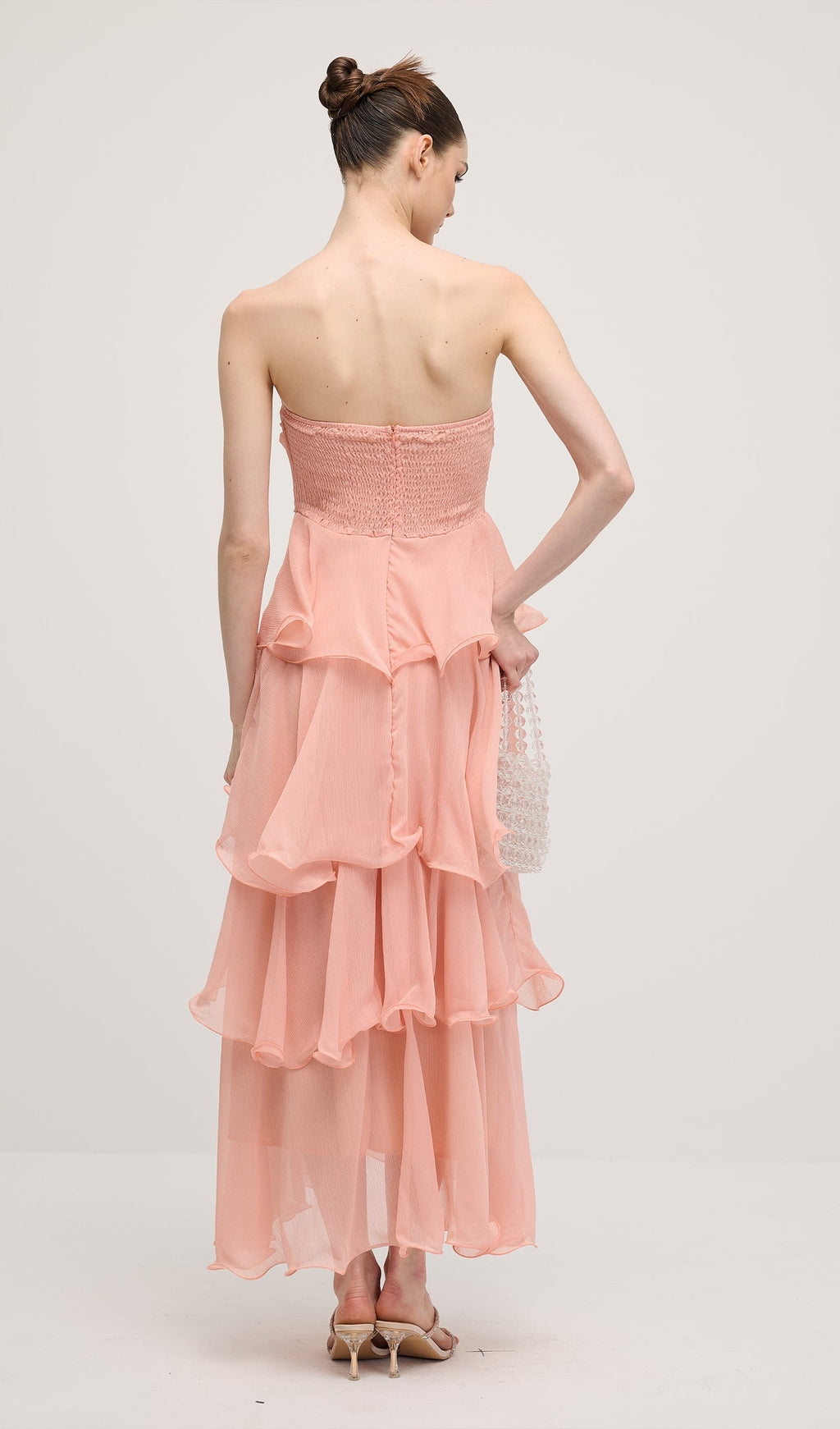 Strapless Layered Midi Dress In Pink