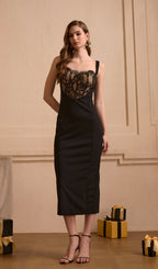 Lace-Trimmed Open Back Midi Dress