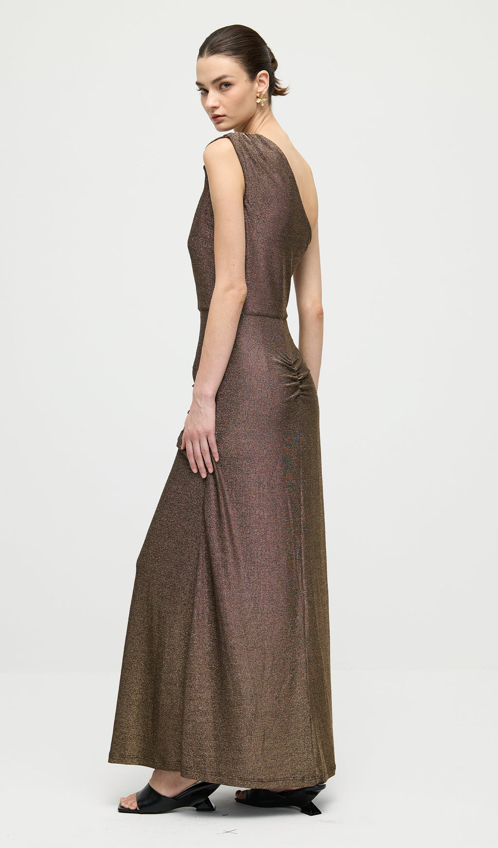 One Shoulder Glitter Split Maxi Dress