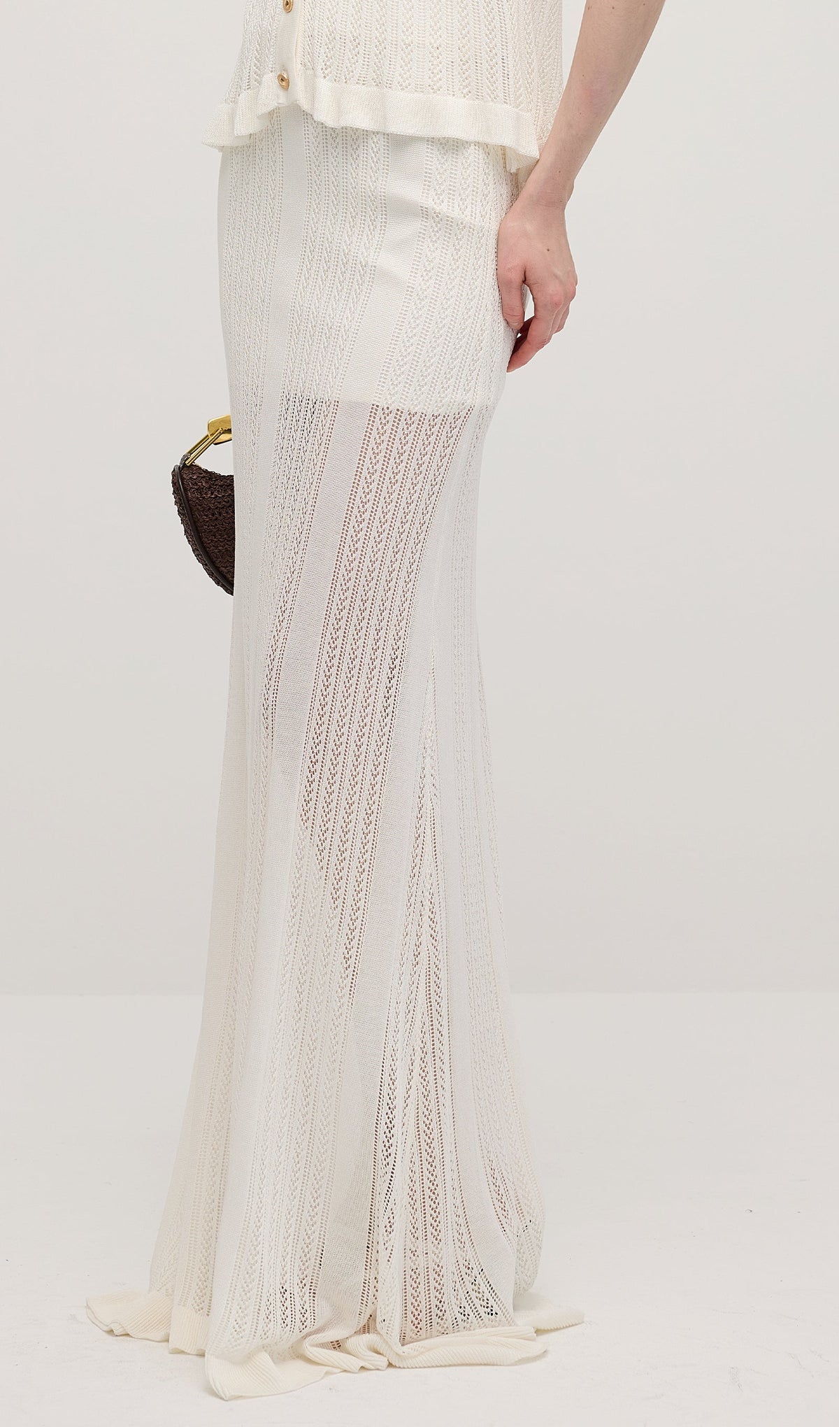 Openwork Jersey Maxi Skirt Sets In White