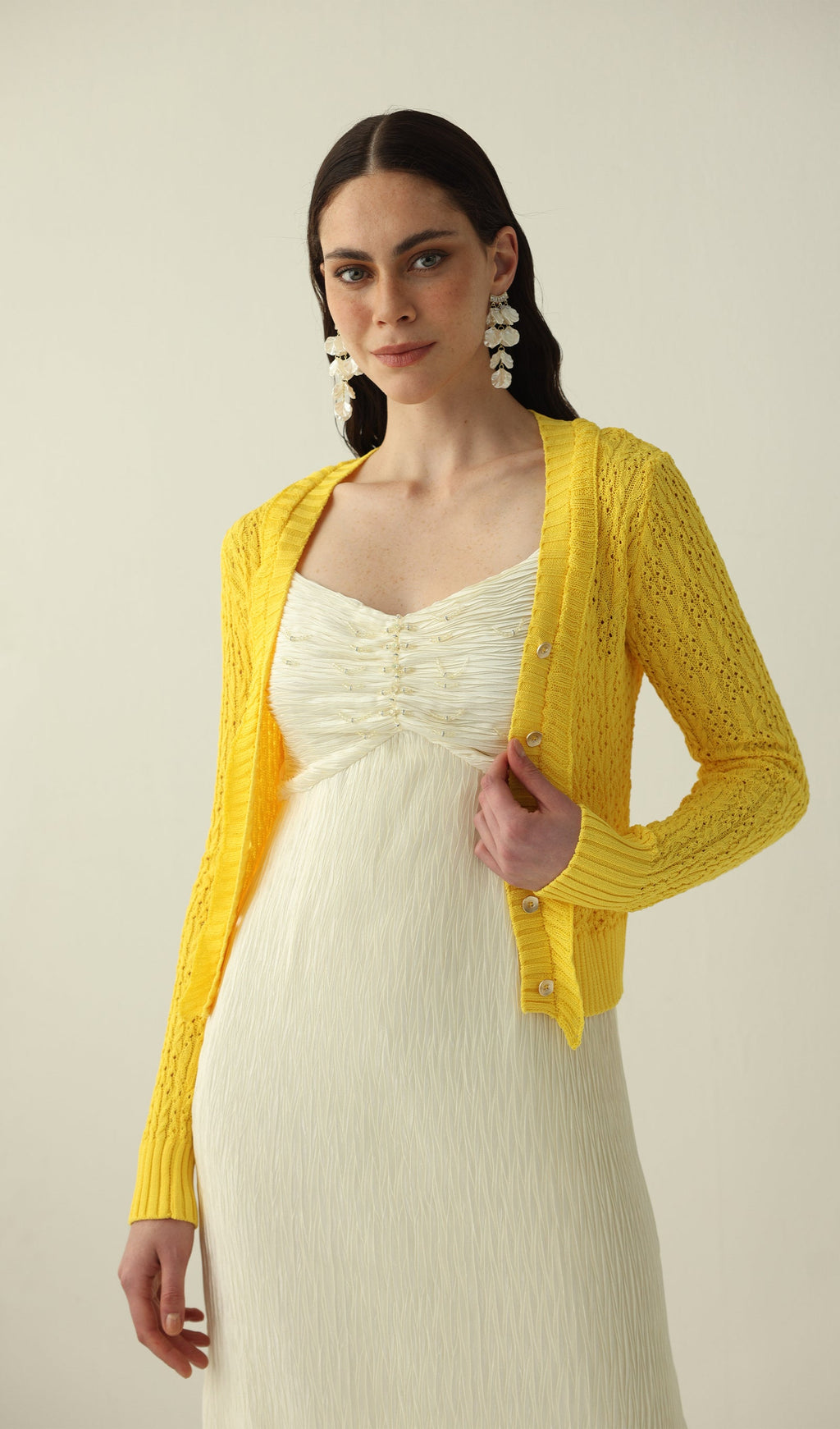 Solid V Neck Knitted Cardigan
