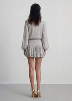 Bow Blouse & Shirred Skirt Set In Silver