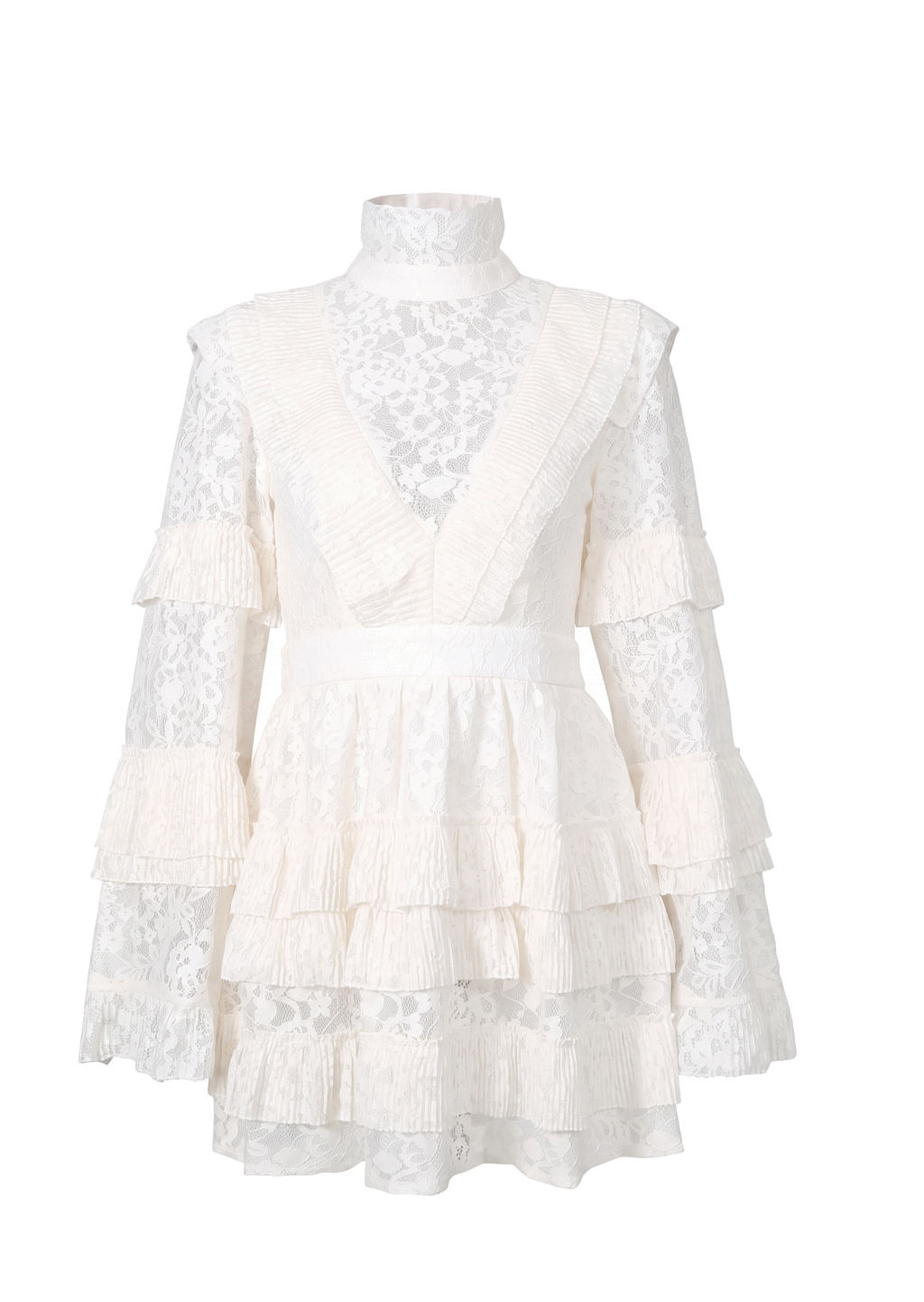 Acorn Long Sleeve Ruffled Mini Dress In White