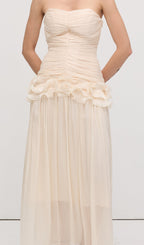 Slim Strapless Ruffle Maxi Dress