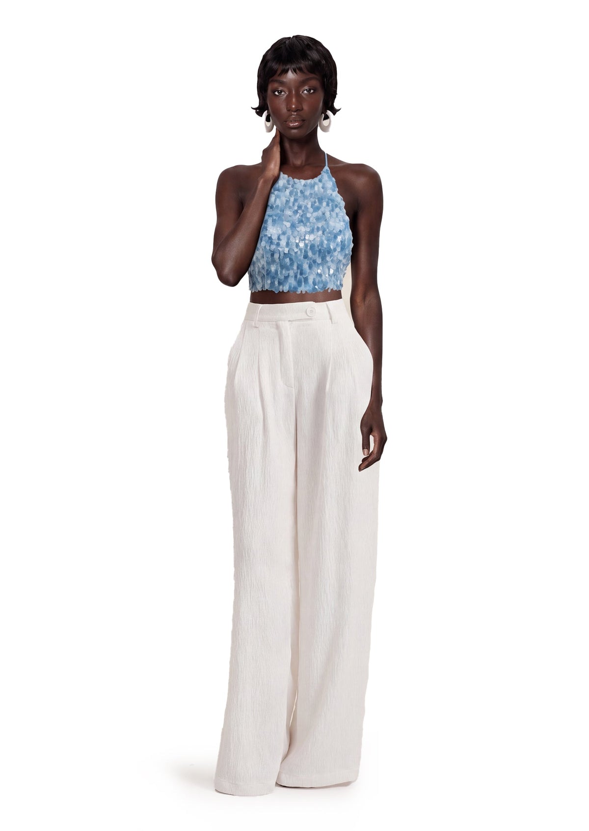 Kahale Open Back Sequined Halter Top In Blue