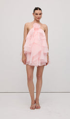 Halter Layered Mini Dress Pink