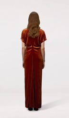 Bias-Cut Velvet Maxi Dress-Copper