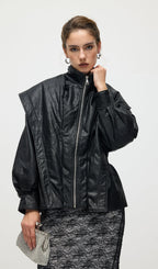 Waisted Lapel Leather Jacket In Black
