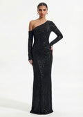 Diamante Long Sleeve Maxi Dress In Black