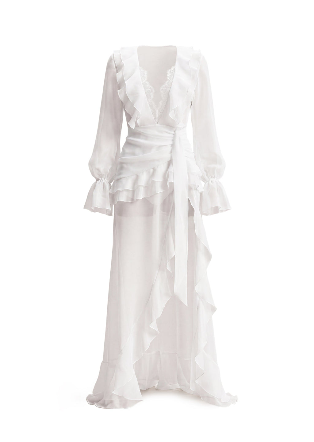 Acantha Plunging Neckline Chiffon Dress In White