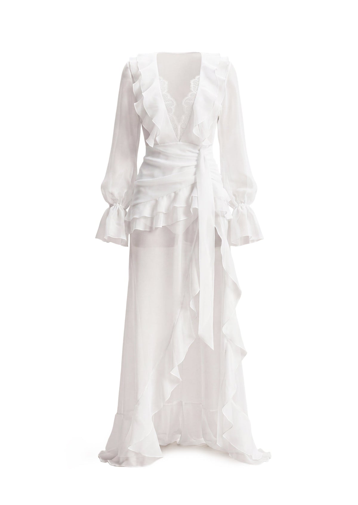 Acantha Plunging Neckline Chiffon Dress In White