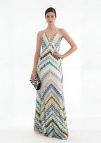 Brian Open Back Crochet Knit Maxi Dress In Blue