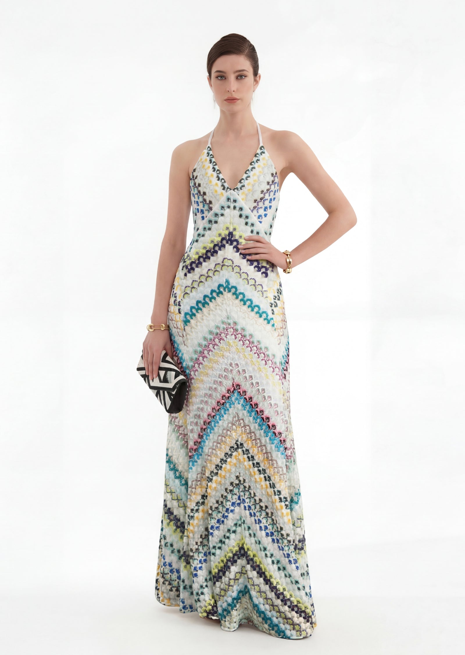 Brian Open Back Crochet Knit Maxi Dress In Blue
