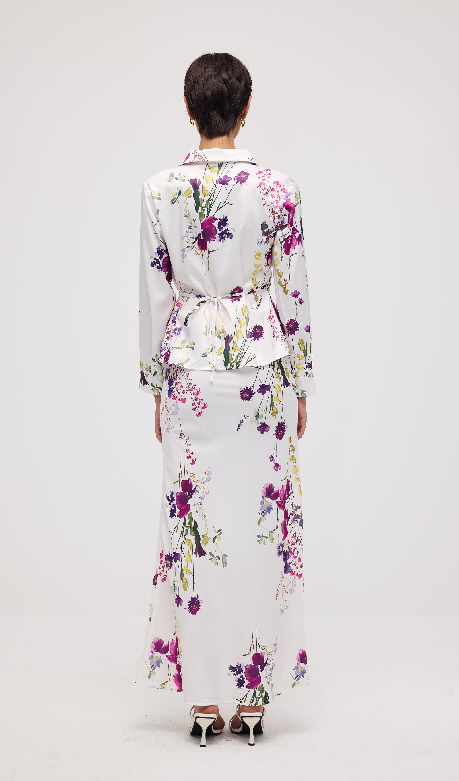 Floral Print Satin Maxi Skirt Two Piece Sets