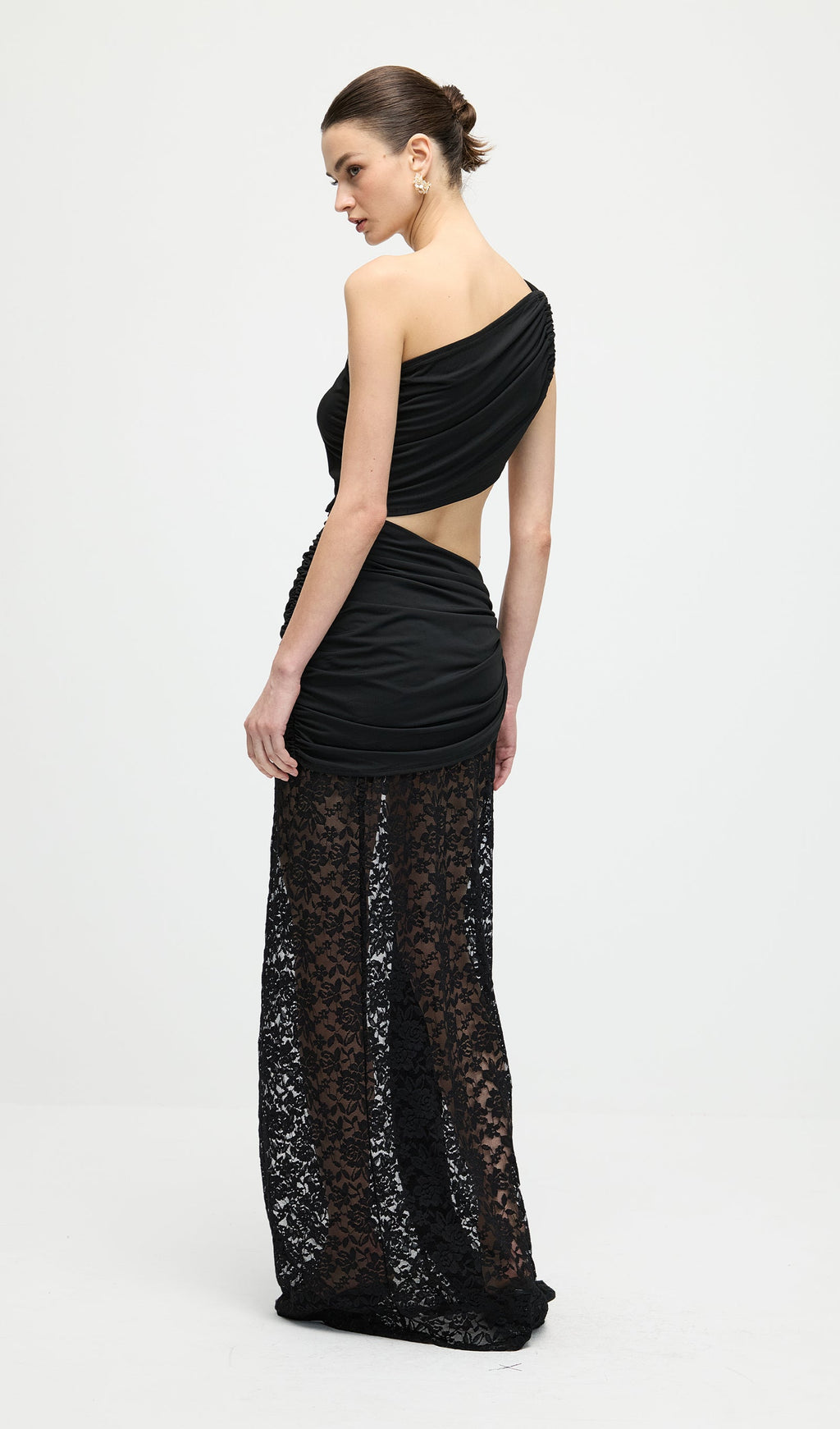 Asymmetric Lace Cut Out Draped Maxi Dress